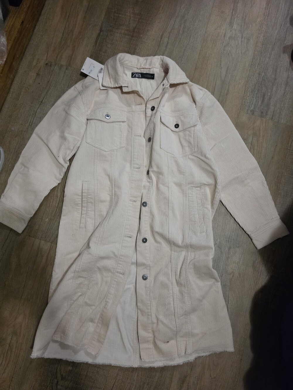 XS Zara Light Cream Corduroy Long Trench Coat